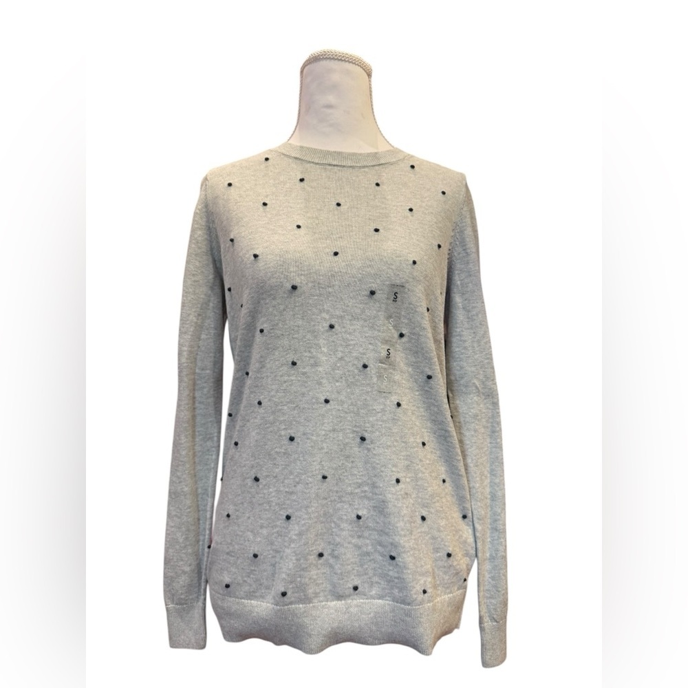 Tommy Hilfiger Polka Dot Sweater Small NWT Gray 100% Cotton Lightweight Crewneck